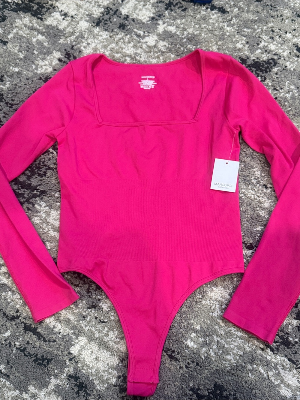 NWT Mangopop Collection Hot Pink Long Sleeve Square Neck Bodysuit